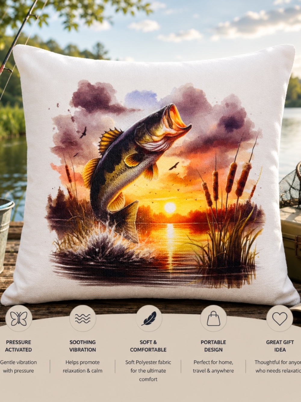 Bass Fishing Pressure Activated Massage Pillow